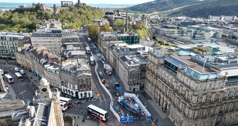 Birds eye view of construction works on Waterloo Place
