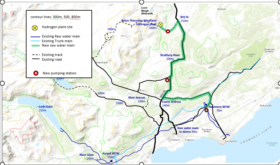 The proposed route of the new water main