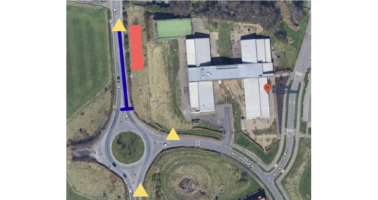 Three-way traffic management beside Gore Glen Primary School