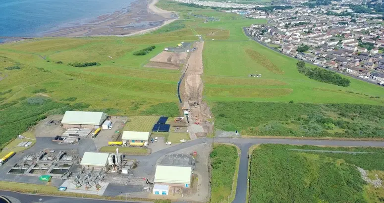 Aerial shot showing wastewater infrastructure on the coast