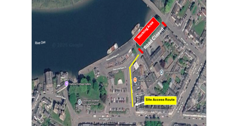 Satellite image of traffic management plans for Kirkcudbright