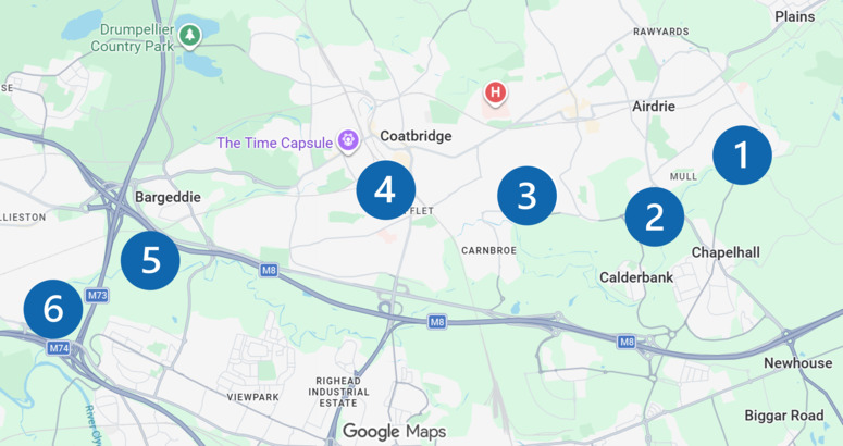 Map of Monklands sewer project locations