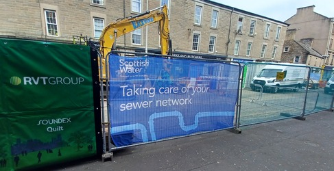 Machinery is shown at the work site of sewer repair works in Dundee