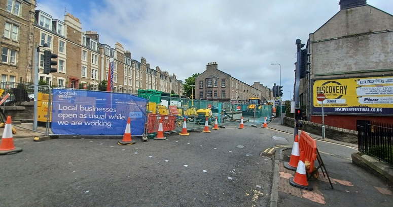 Machinery is shown at the work site of sewer repair works in Dundee
