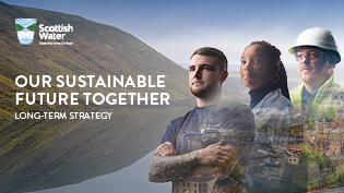 Corporate image of employees with Scottish Water logo for Long Term Strategy document
