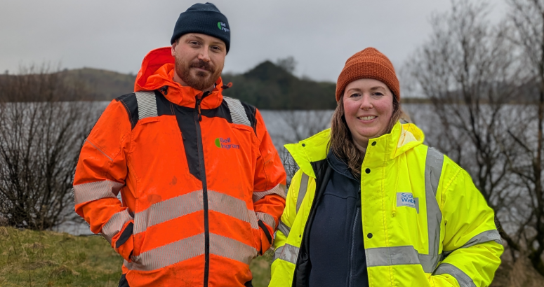 Tony Wilson from Bell Ingram and Karlene Doherty from Scottish Water at Barcraigs Reservoir