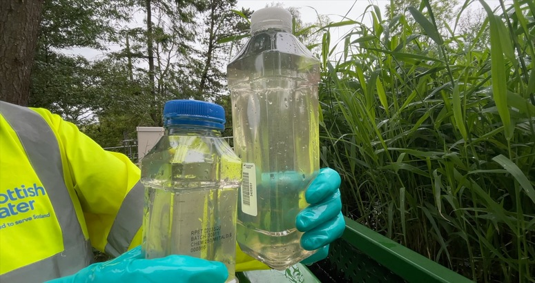 Water samples being taken from the mobile reedbed unit