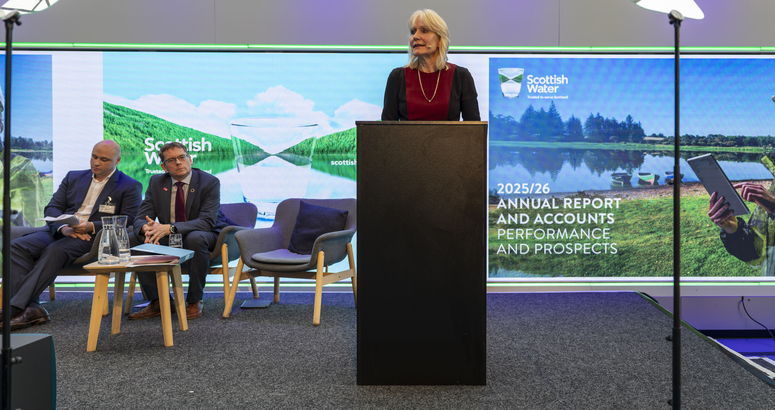 Scottish Water chair Deirdre Michie speaking at the ACM at Glasgow Science Centre