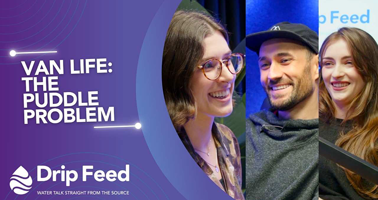 podcast hosts and guest with logo