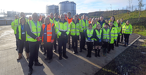 guests in high viz invited to opening of new Winchburgh Waste Water Treatment Works in the background