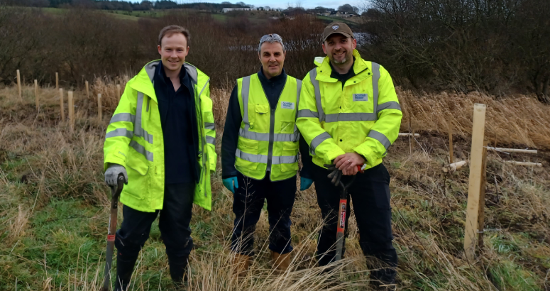 Some of Scottish Water team who helped at the planting session, from left Jack Fullerton, Jimmy Will and Steve Garbett